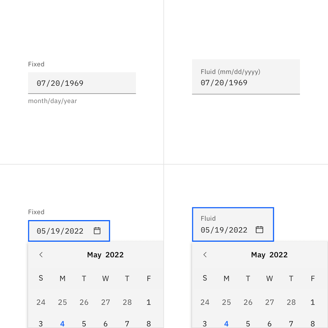 An example of a fixed and fluid date picker input